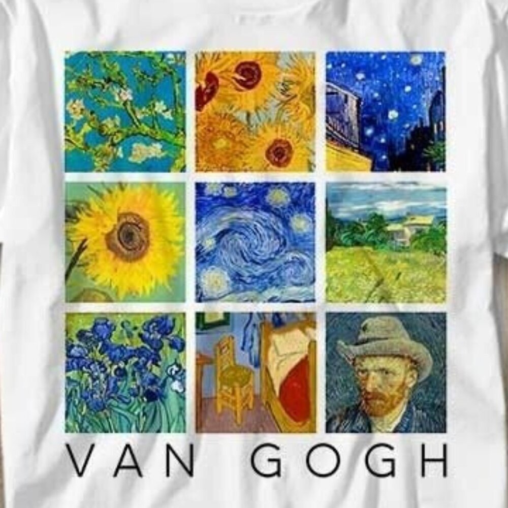 Van Gogh Starry Night Sunflowers Painting Art Graphic T-Shirt Gift Tee 90 - Picture 2 of 5